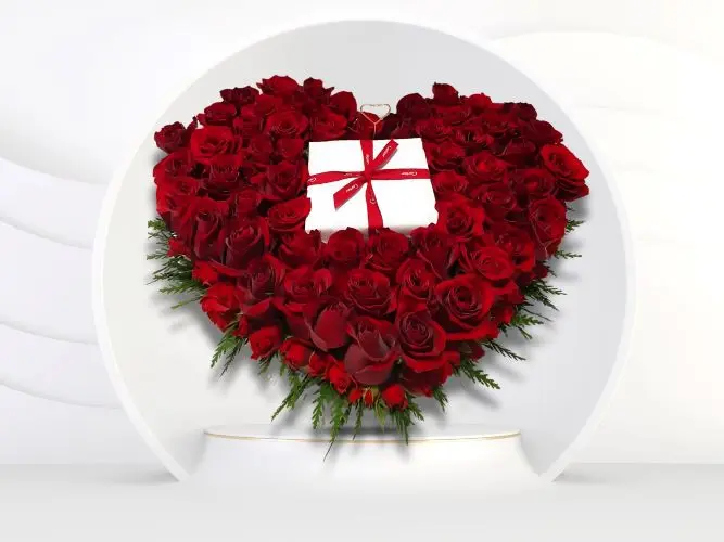 Heart of flowers and chocolate